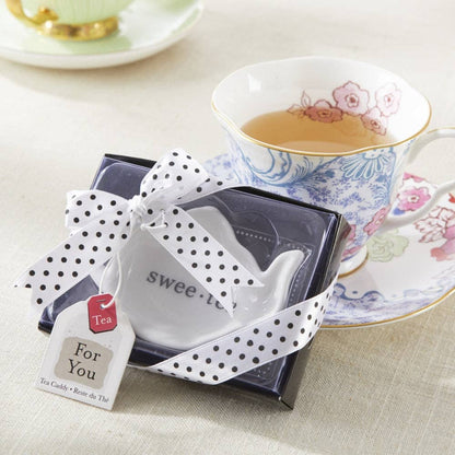 Swee-Tea Ceramic Tea-Bag Caddy in Black & White Serving-Tray Gift Box - Set of 4