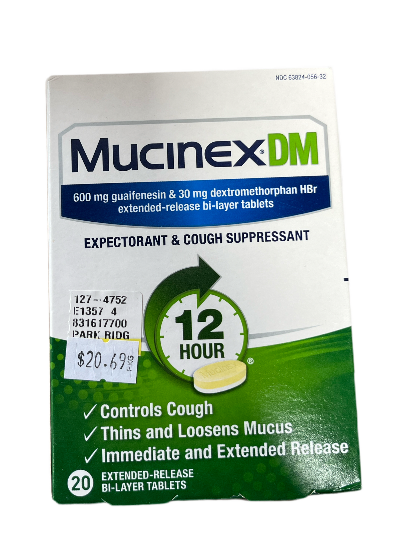 Maximum Strength Mucinex DM 12 Hour Expectorant & Cough Suppressant-20 tablets