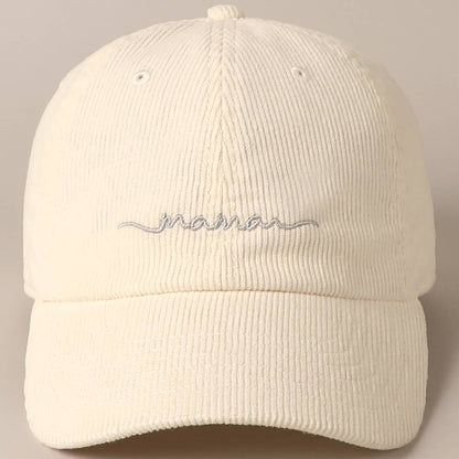 Mama Embroidered Corduroy Baseball Cap