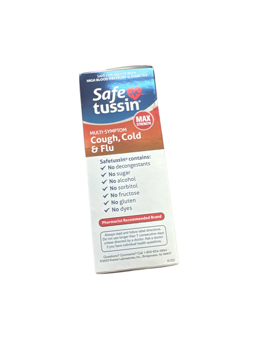 Safe Tussin DM Cold Cough and Flu multi-symptom relief