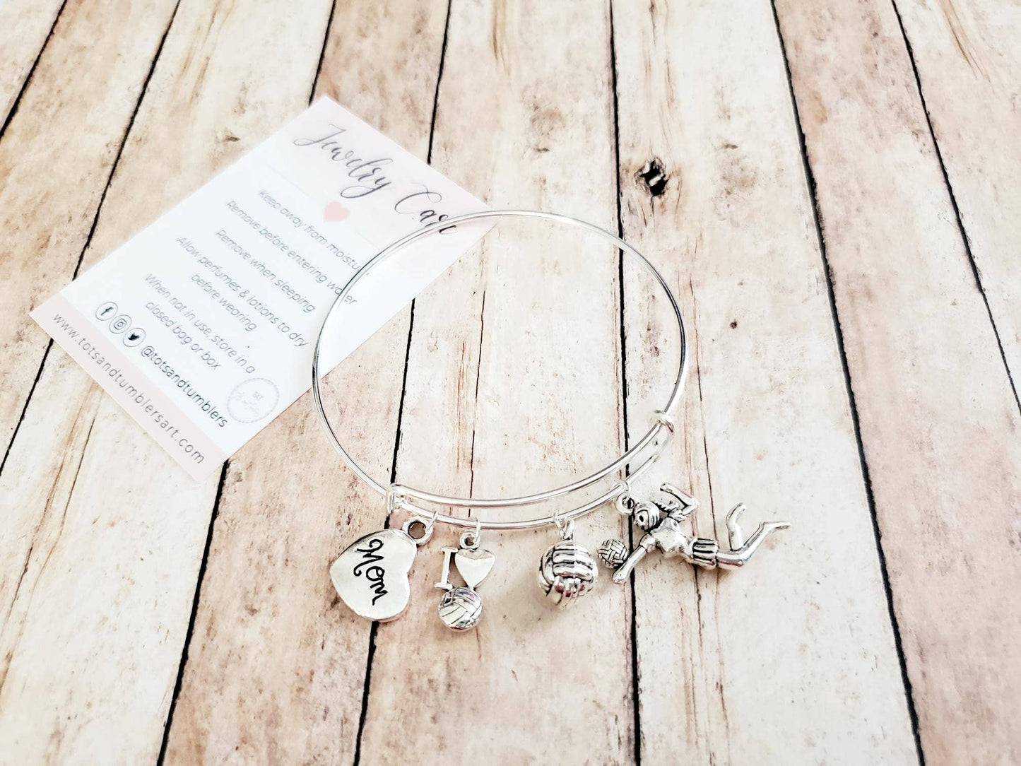 Silver Volleyball Mom Charm Bracelet