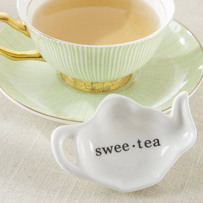 Swee-Tea Ceramic Tea-Bag Caddy in Black & White Serving-Tray Gift Box - Set of 4