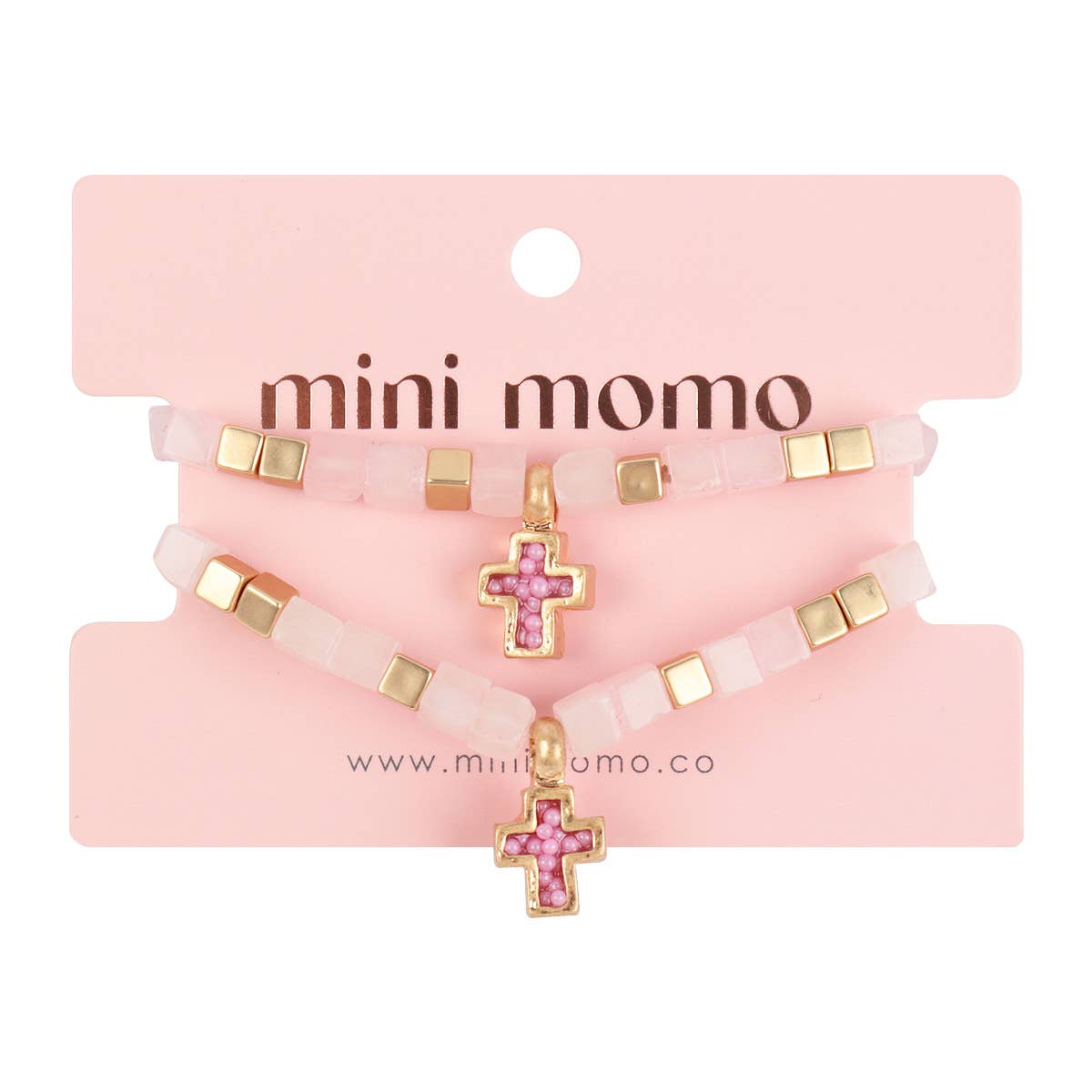 Mommy & Me Cross Bracelets Religious Natural Stone Bead Set