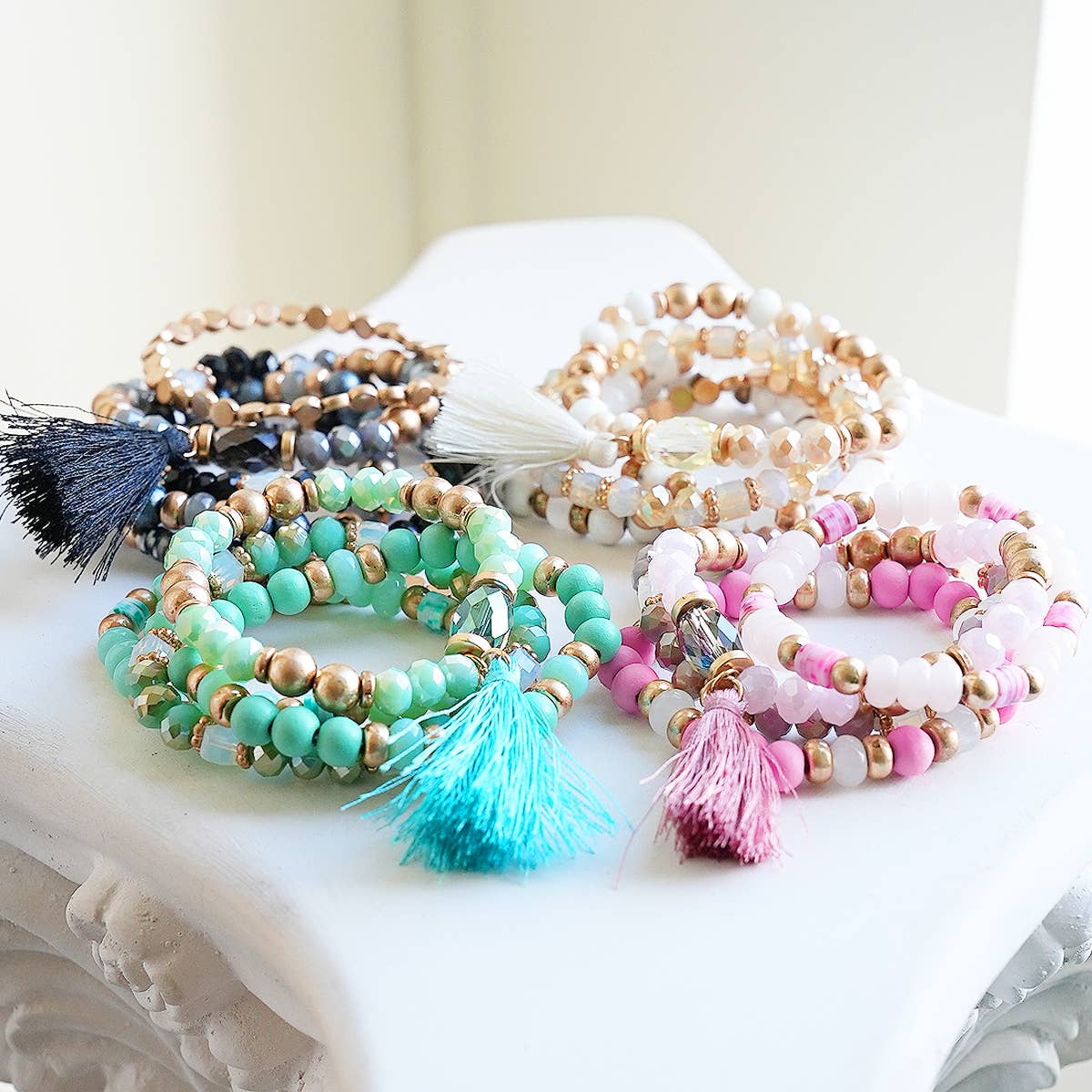 Beaded Bracelet Set Stackable Stretch Multi Layered Bangles