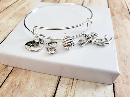 Silver Volleyball Mom Charm Bracelet