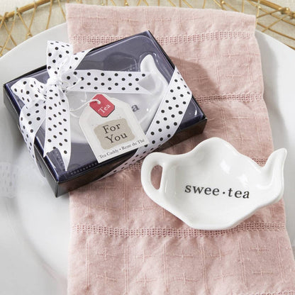 Swee-Tea Ceramic Tea-Bag Caddy in Black & White Serving-Tray Gift Box - Set of 4