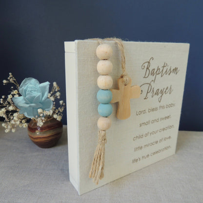 Blue Baptism Prayer Fabric Plaque