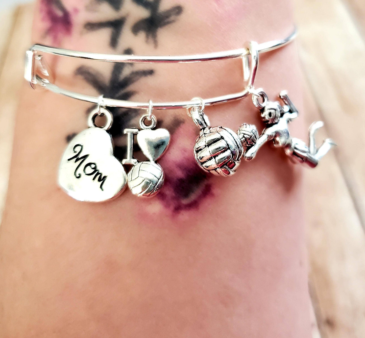 Silver Volleyball Mom Charm Bracelet