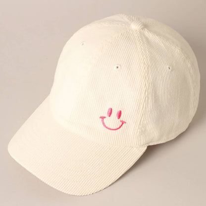 Happy Face Embroidered Baseball Cap