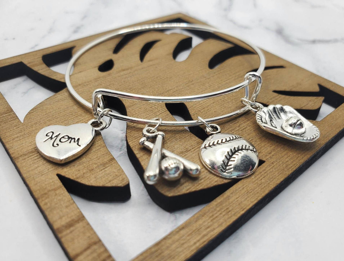 Silver Baseball Mom Charm Bracelet