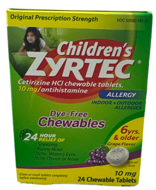 Childrens Zyrtec Grape Flavored Chewable Tablets