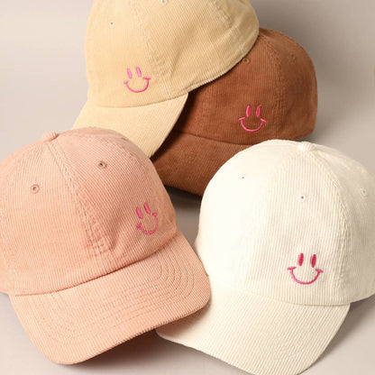 Happy Face Embroidered Baseball Cap