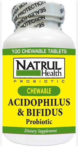 Natrul Health Acidophilus/Bifudus Chewable, 100 Tablets