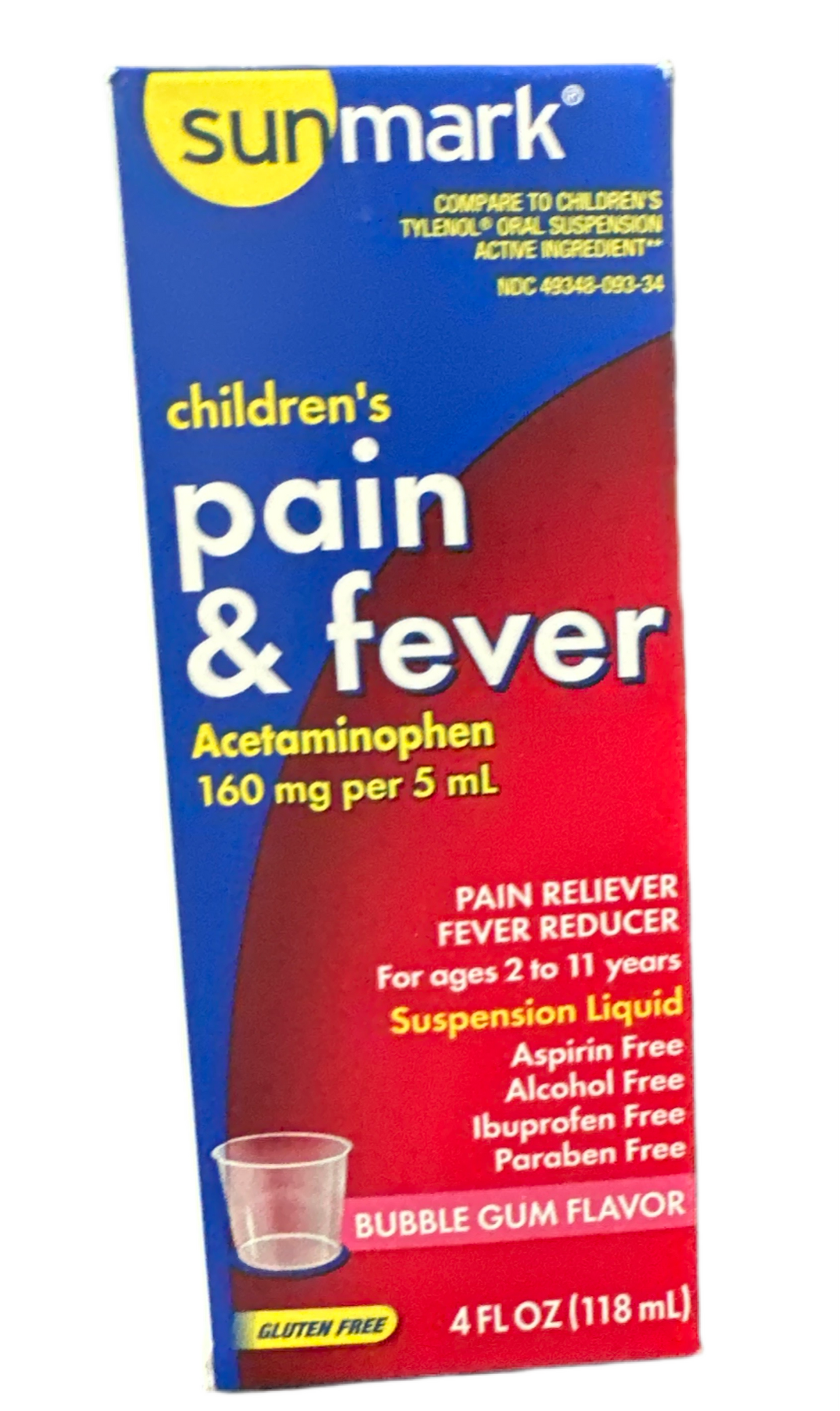 Sunmark Children’s bubblegum flavored Pain Reliever & Fever Reducer