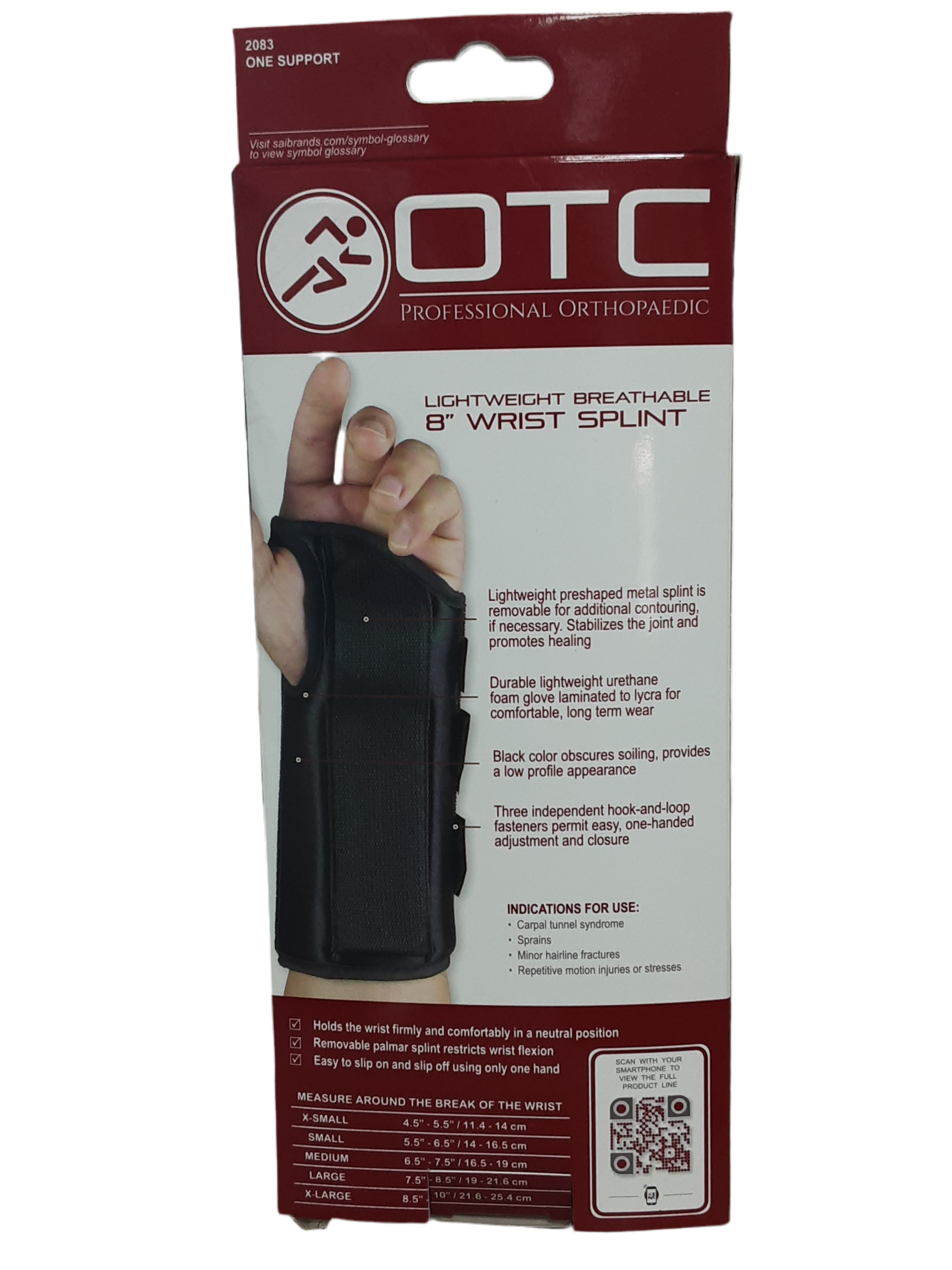 OTC Lightweight Breathable 8” Maximum Support Wrist Splint-Latex Free