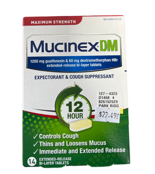 Maximum Strength Mucinex DM 12 Hour Expectorant & Cough Suppressant-14 tablets