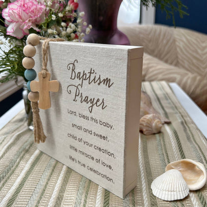 Blue Baptism Prayer Fabric Plaque