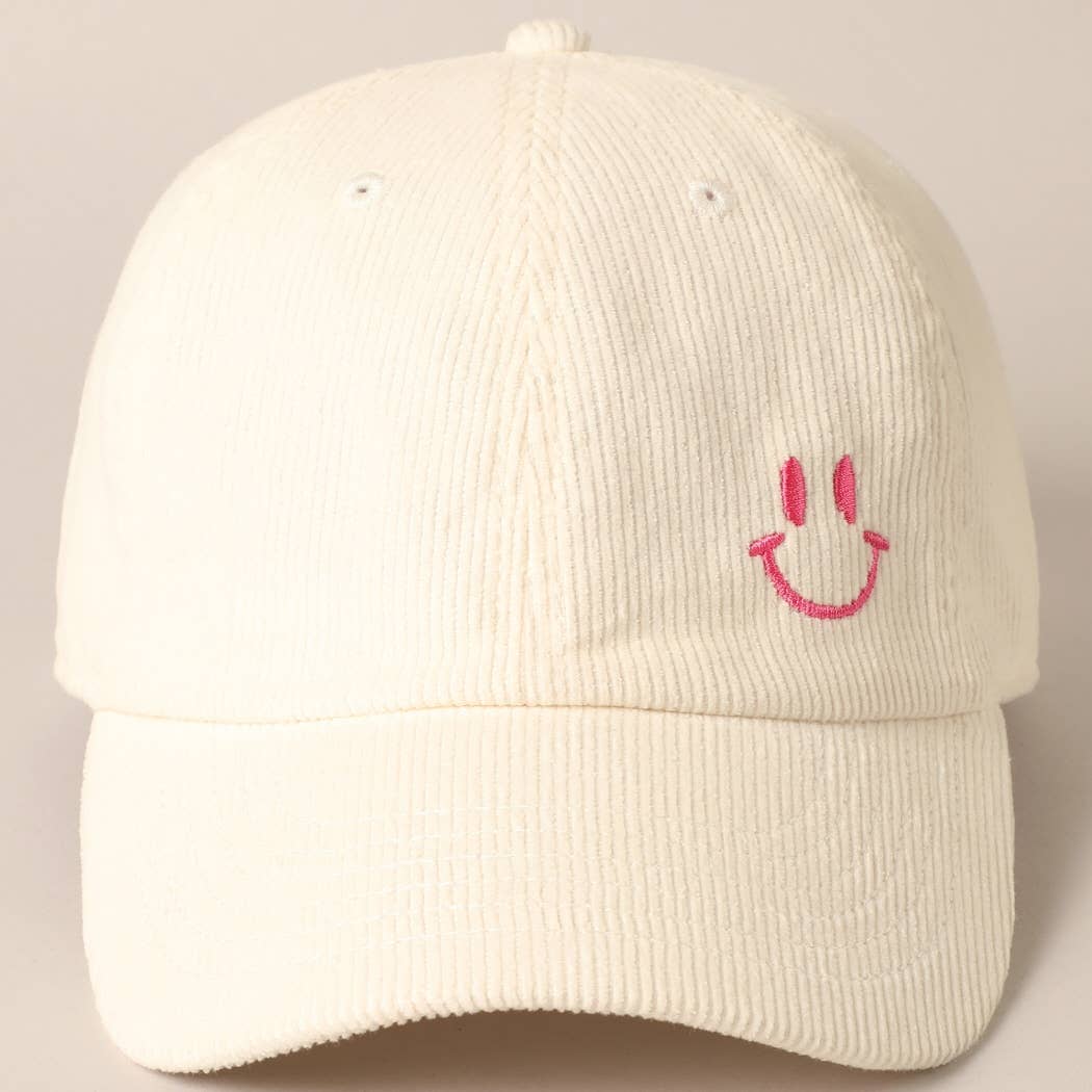 Happy Face Embroidered Baseball Cap