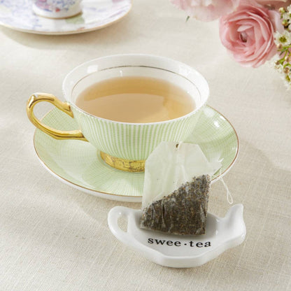 Swee-Tea Ceramic Tea-Bag Caddy in Black & White Serving-Tray Gift Box - Set of 4