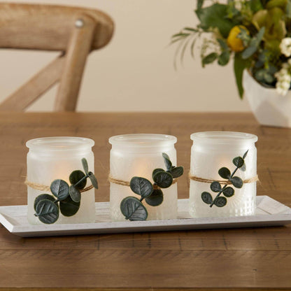 4 Piece Frosted Votive & Tray Set