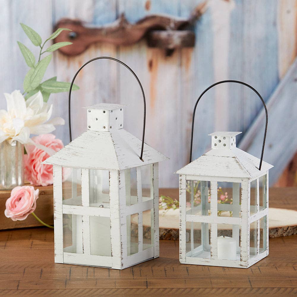 Vintage White Distressed Lantern - Large