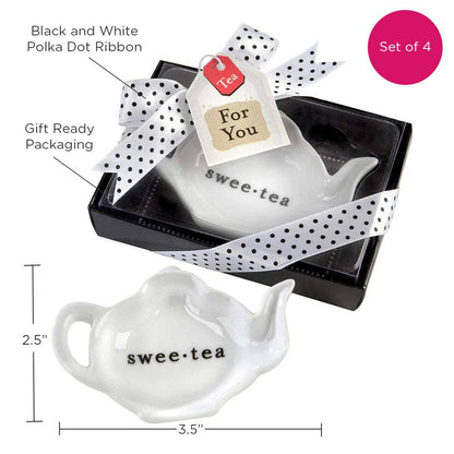 Swee-Tea Ceramic Tea-Bag Caddy in Black & White Serving-Tray Gift Box - Set of 4