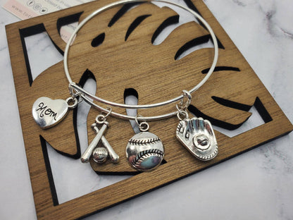 Silver Baseball Mom Charm Bracelet