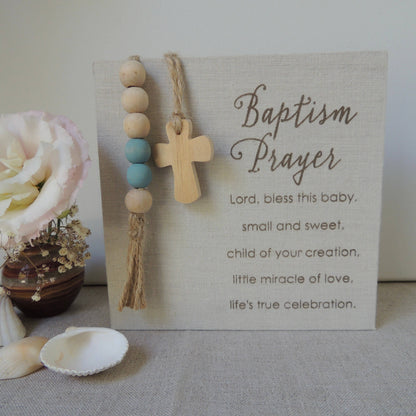 Blue Baptism Prayer Fabric Plaque