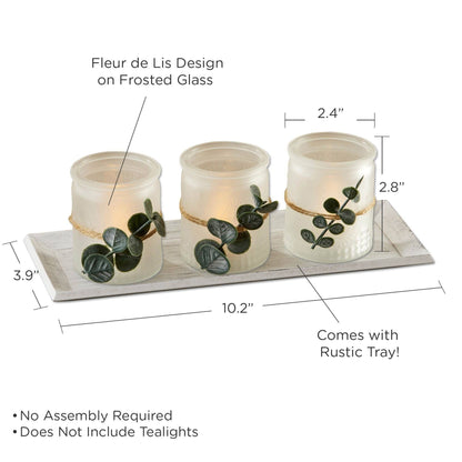 4 Piece Frosted Votive & Tray Set