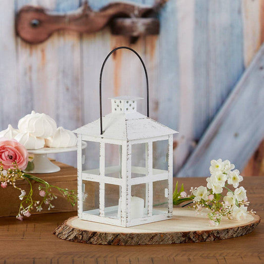 Vintage White Distressed Lantern - Large